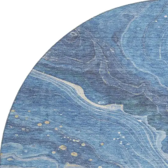 8' Blue Gold And Ivory Abstract Washable Round Rug With UV Protection Photo 2