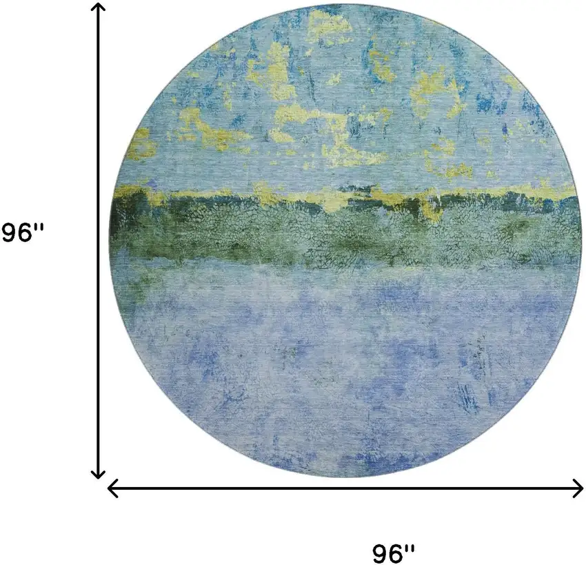 8' Blue Gold And Ivory Abstract Washable Round Rug With UV Protection Photo 9
