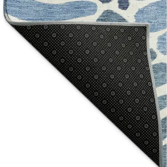 8' Blue Gold And Ivory Round Floral Washable Indoor Outdoor Area Rug Photo 7