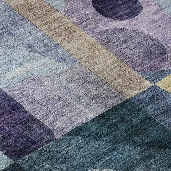 8' Blue Gold And Purple Abstract Geometric Washable Round Rug With UV Protection Photo 8