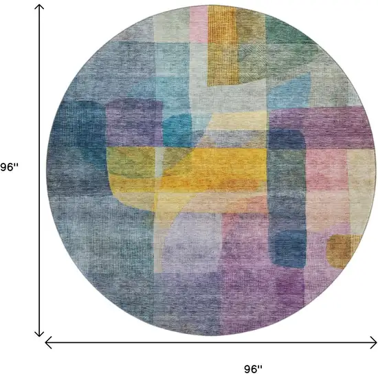 8' Blue Gold And Purple Abstract Washable Round Rug With UV Protection Photo 9