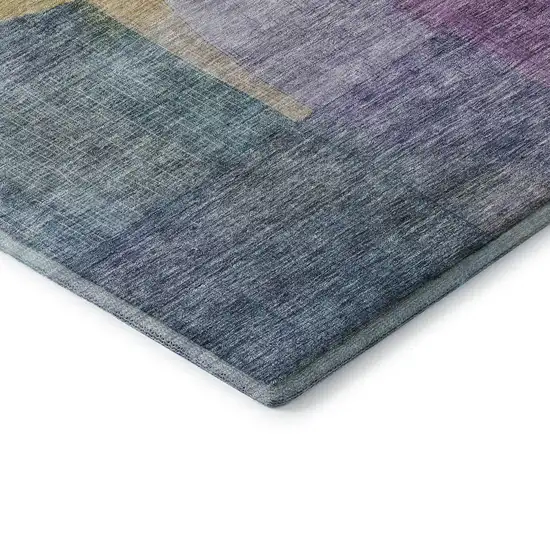 8' Blue Gold And Purple Abstract Washable Round Rug With UV Protection Photo 6