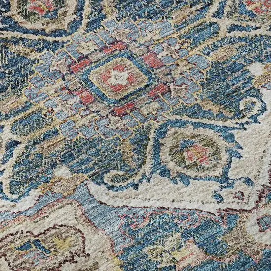 8' Blue Gold And Rust Floral Medallion Washable Round Rug With UV Protection Photo 9