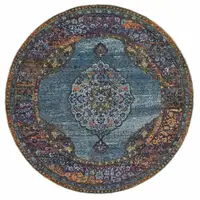 Photo of 8' Blue Gold Green Red Orange And Purple Round Oriental Power Loom Stain Resistant Area Rug