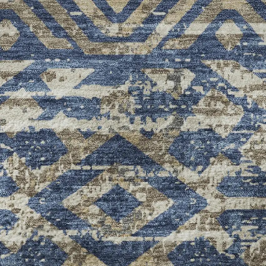 8' Blue Gray And Beige Moroccan Washable Round Rug With UV Protection Photo 9