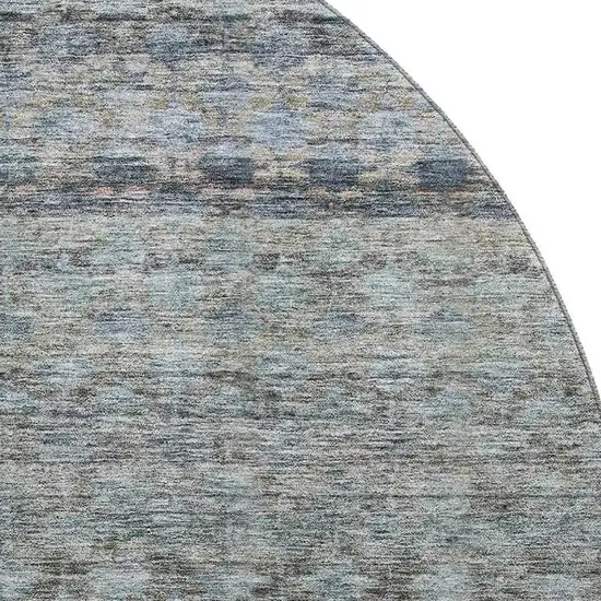 8' Blue Gray And Beige Striped Washable Round Rug With UV Protection Photo 2