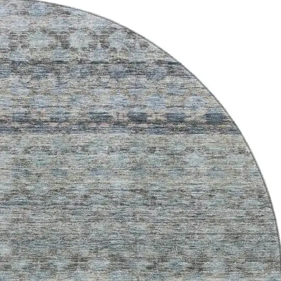 8' Blue Gray And Beige Striped Washable Round Rug With UV Protection Photo 3