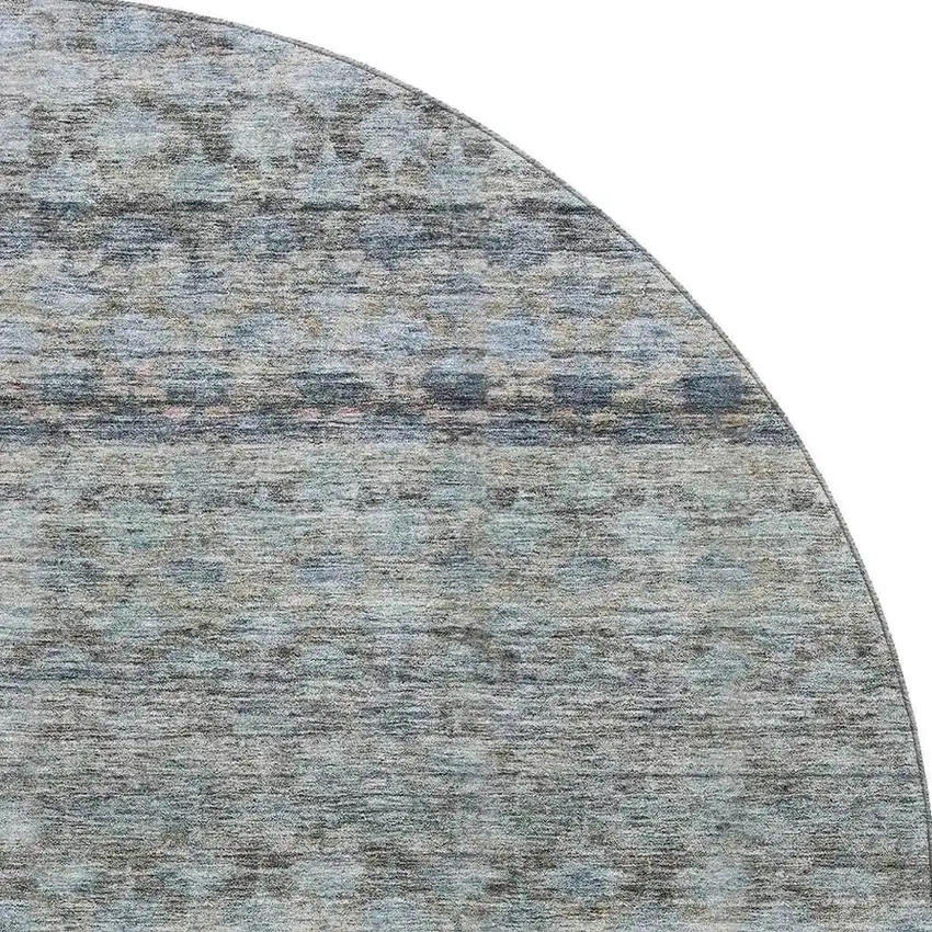 8' Blue Gray And Beige Striped Washable Round Rug With UV Protection Photo 3