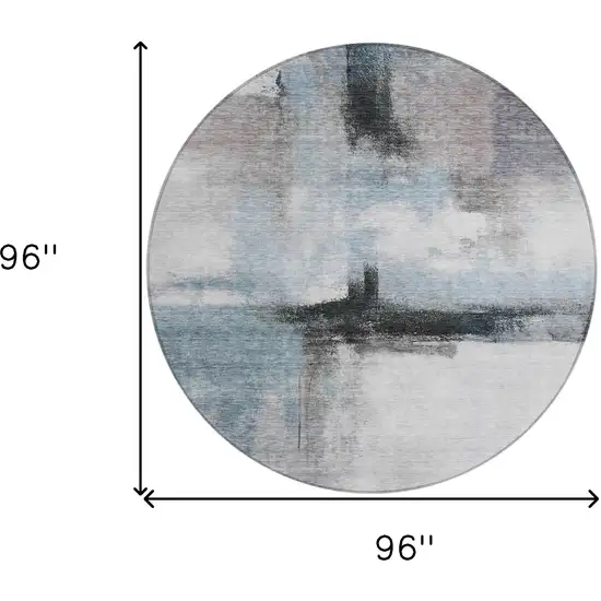 8' Blue Gray And Black Round Abstract Washable Indoor Outdoor Area Rug Photo 9