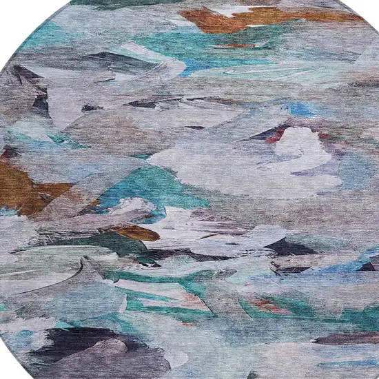 8' Blue Gray And Brown Round Abstract Washable Indoor Outdoor Area Rug Photo 5