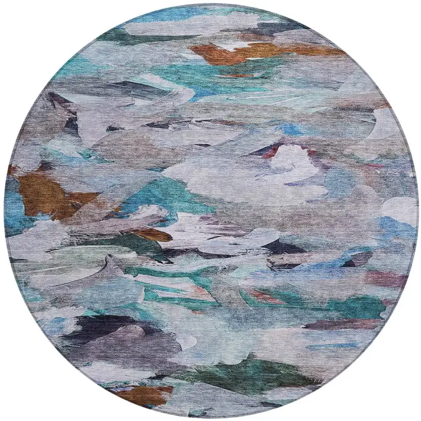 8' Blue Gray And Brown Round Abstract Washable Indoor Outdoor Area Rug Photo 7