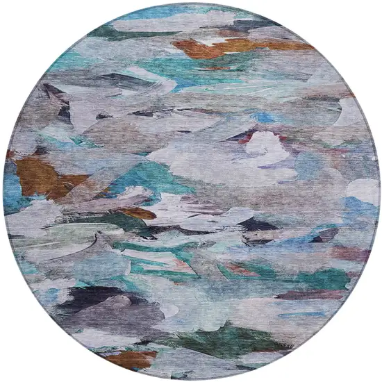 8' Blue Gray And Brown Round Abstract Washable Indoor Outdoor Area Rug Photo 2
