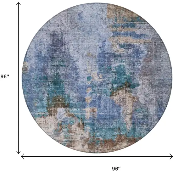8' Blue Gray And Brown Round Abstract Washable Indoor Outdoor Area Rug Photo 3