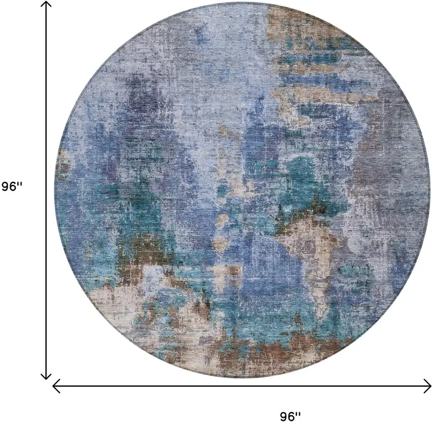 8' Blue Gray And Brown Round Abstract Washable Indoor Outdoor Area Rug Photo 3