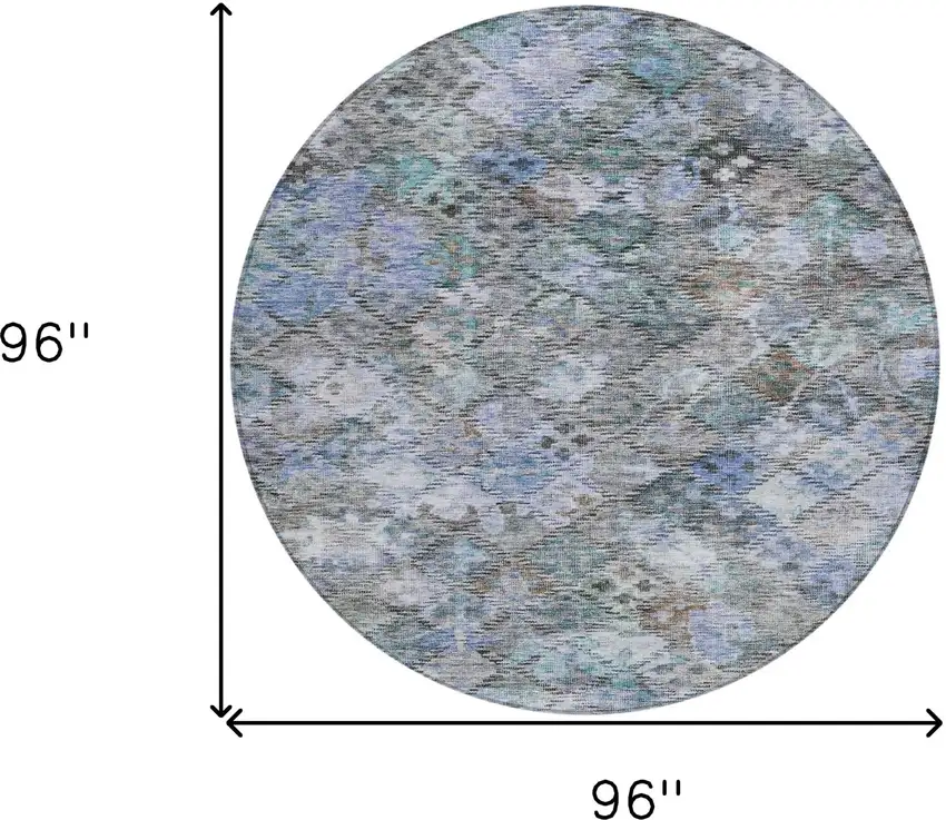 8' Blue Gray And Brown Round Floral Washable Indoor Outdoor Area Rug Photo 9