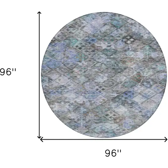 8' Blue Gray And Brown Round Floral Washable Indoor Outdoor Area Rug Photo 9