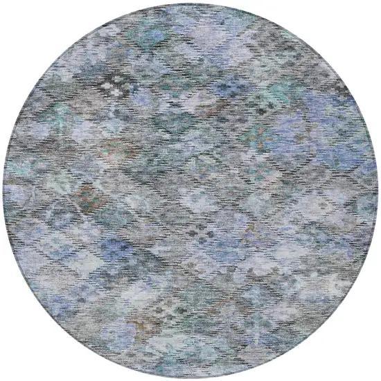 8' Blue Gray And Brown Round Floral Washable Indoor Outdoor Area Rug Photo 6