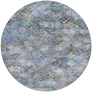 Photo of 8' Blue Gray And Brown Round Floral Washable Indoor Outdoor Area Rug