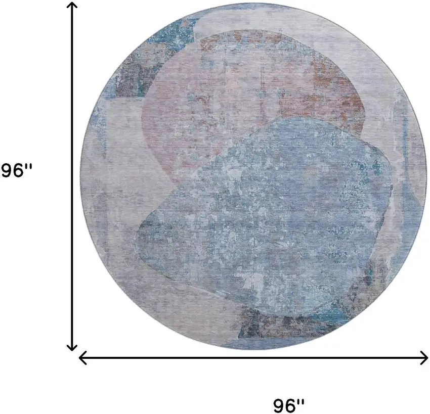 8' Blue Gray And Charcoal Abstract Washable Round Rug With UV Protection Photo 9