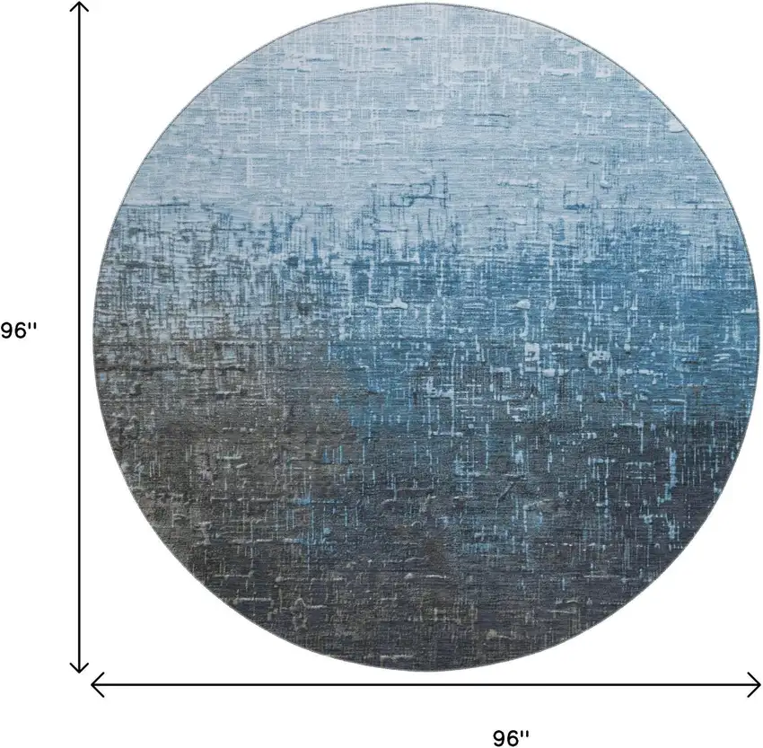 8' Blue Gray And Charcoal Ombre Washable Round Rug With UV Protection Photo 8