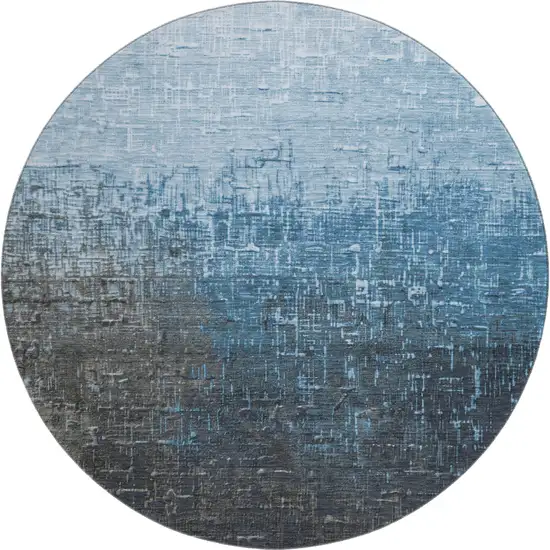 8' Blue Gray And Charcoal Ombre Washable Round Rug With UV Protection Photo 1