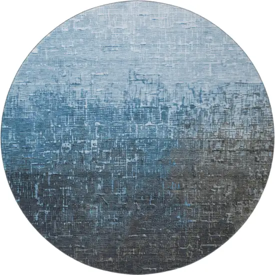 8' Blue Gray And Charcoal Ombre Washable Round Rug With UV Protection Photo 2