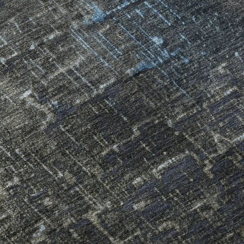 8' Blue Gray And Charcoal Ombre Washable Round Rug With UV Protection Photo 7