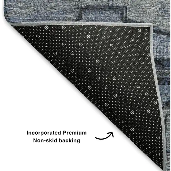 8' Blue Gray And Charcoal Oriental Washable Round Rug With UV Protection Photo 5