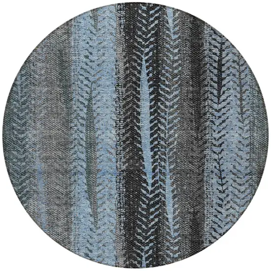 8' Blue Gray And Charcoal Round Botanical Leaves Washable Indoor Outdoor Area Rug Photo 6