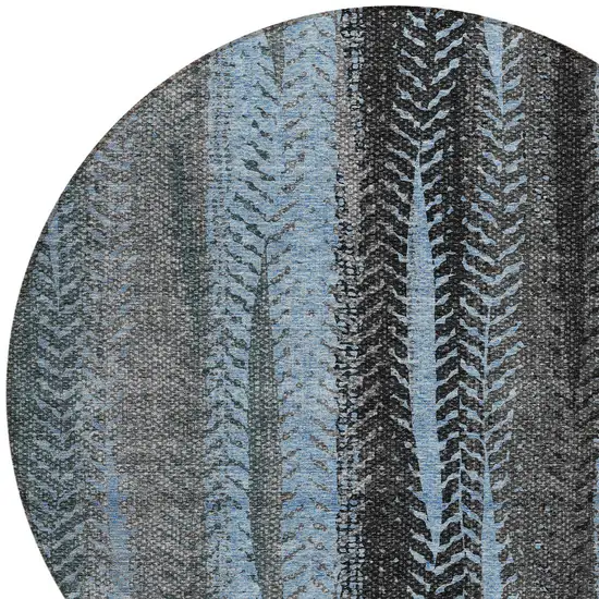 8' Blue Gray And Charcoal Round Botanical Leaves Washable Indoor Outdoor Area Rug Photo 5