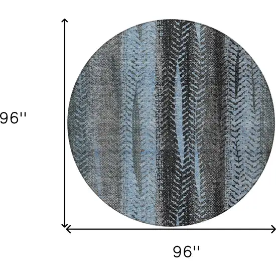 8' Blue Gray And Charcoal Round Botanical Leaves Washable Indoor Outdoor Area Rug Photo 3