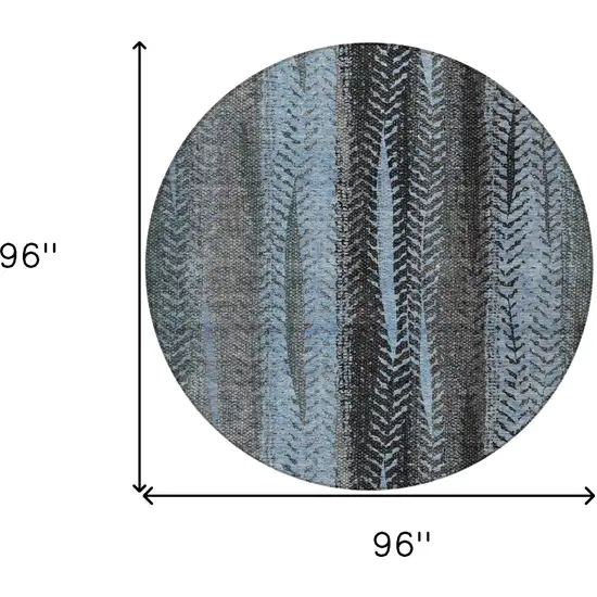 8' Blue Gray And Charcoal Round Botanical Leaves Washable Indoor Outdoor Area Rug Photo 3