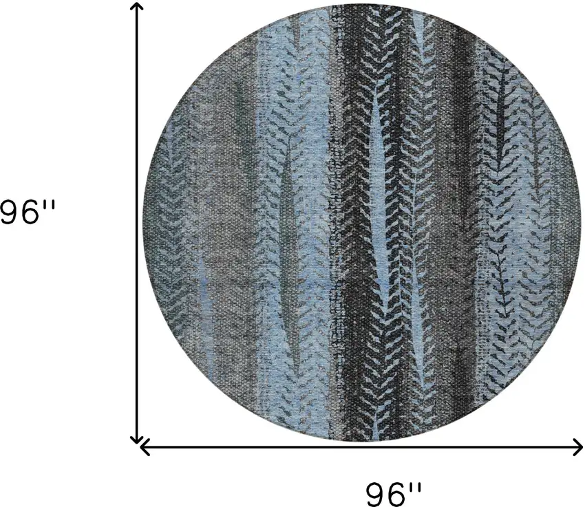 8' Blue Gray And Charcoal Round Botanical Leaves Washable Indoor Outdoor Area Rug Photo 3