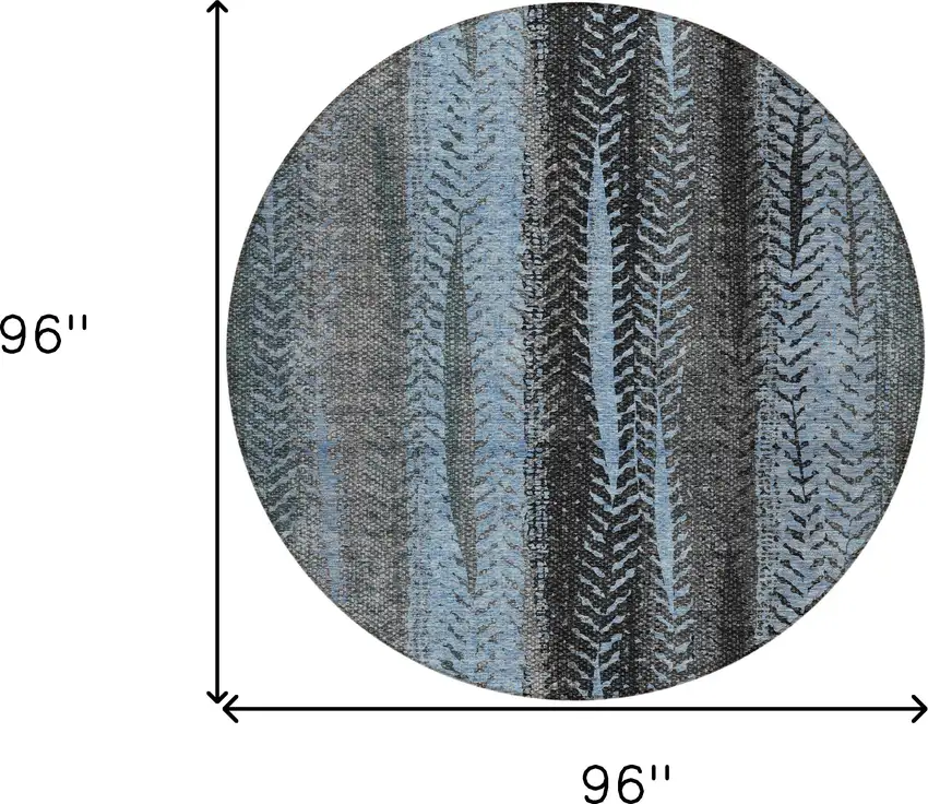 8' Blue Gray And Charcoal Round Botanical Leaves Washable Indoor Outdoor Area Rug Photo 3