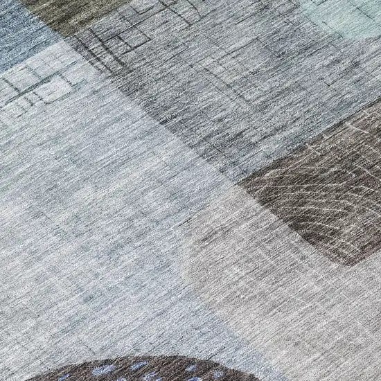 8' Blue Gray And Charcoal Round Geometric Washable Indoor Outdoor Area Rug Photo 9