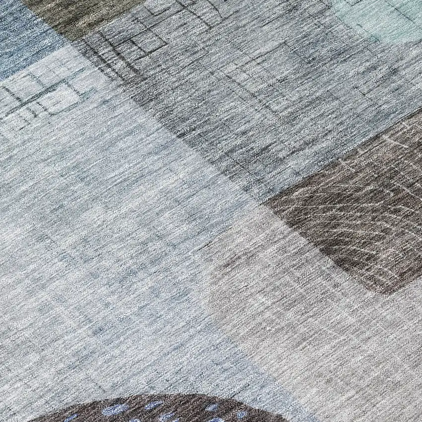 8' Blue Gray And Charcoal Round Geometric Washable Indoor Outdoor Area Rug Photo 9
