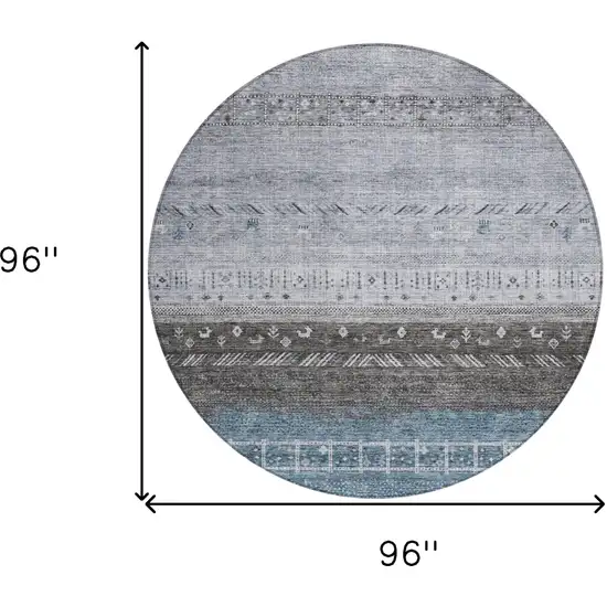 8' Blue Gray And Charcoal Round Southwestern Washable Indoor Outdoor Area Rug Photo 9