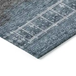 Photo of 8' Blue Gray And Charcoal Round Southwestern Washable Indoor Outdoor Area Rug