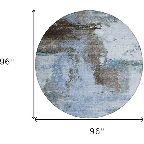 8' Blue Gray And Dark Brown Round Abstract Washable Indoor Outdoor Area Rug Photo 9