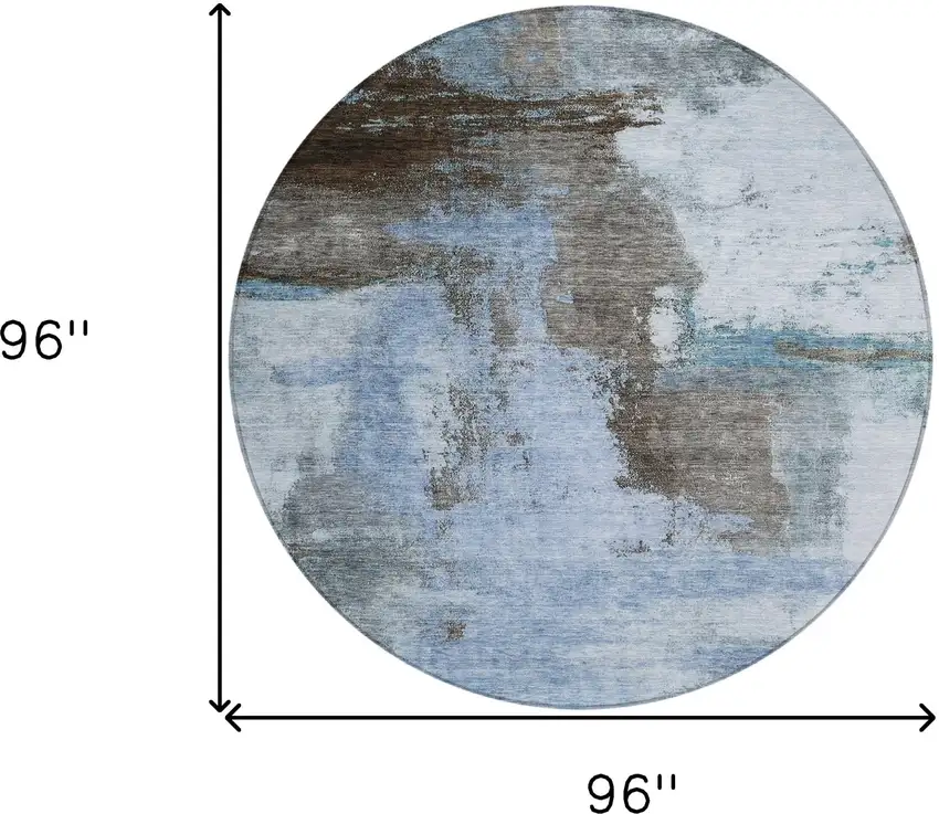 8' Blue Gray And Dark Brown Round Abstract Washable Indoor Outdoor Area Rug Photo 9