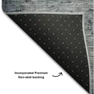 Photo of 8' Blue Gray And Gold Abstract Washable Round Rug With UV Protection