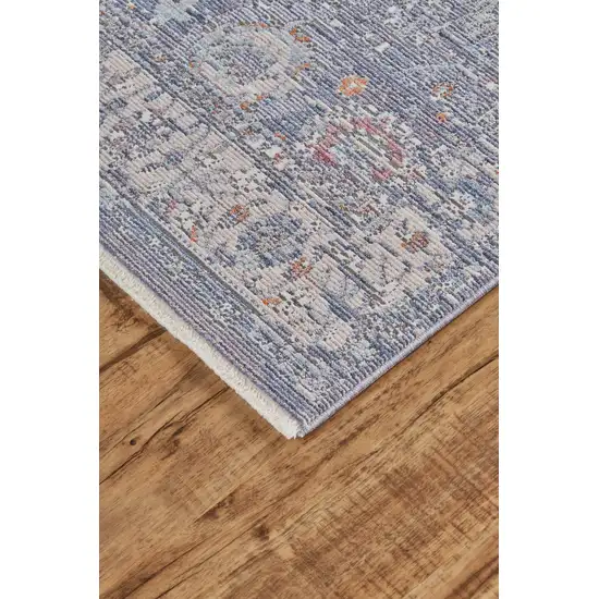 8' Blue Gray And Gold Floral Area Rug With Fringe Photo 3