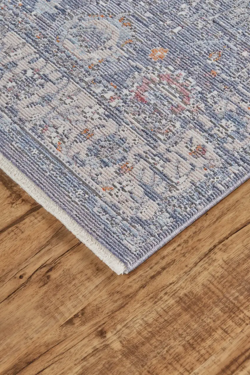 8' Blue Gray And Gold Floral Area Rug With Fringe Photo 3