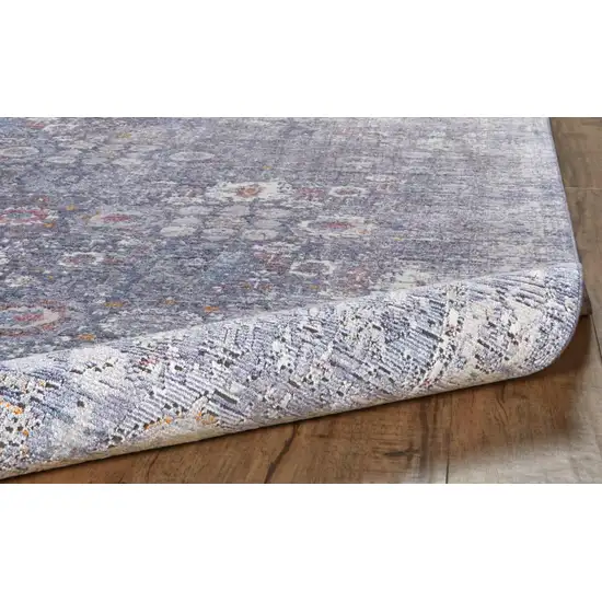 8' Blue Gray And Gold Floral Area Rug With Fringe Photo 5
