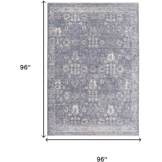 8' Blue Gray And Gold Floral Area Rug With Fringe Photo 6