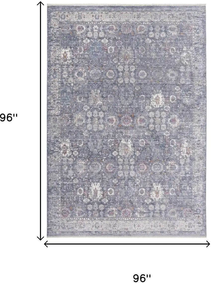 8' Blue Gray And Gold Floral Area Rug With Fringe Photo 6