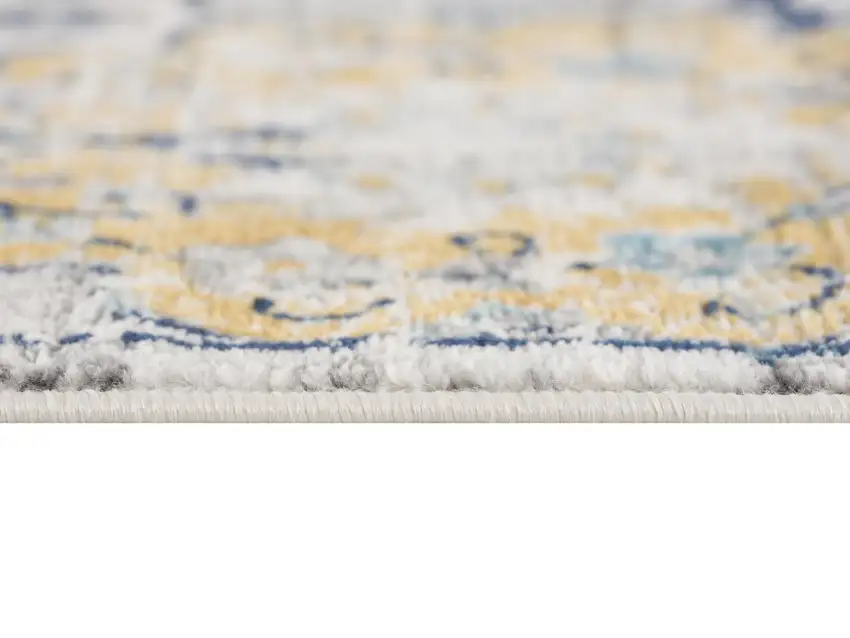 9' Blue Gray And Gold Floral Medallion Runner Rug Photo 4
