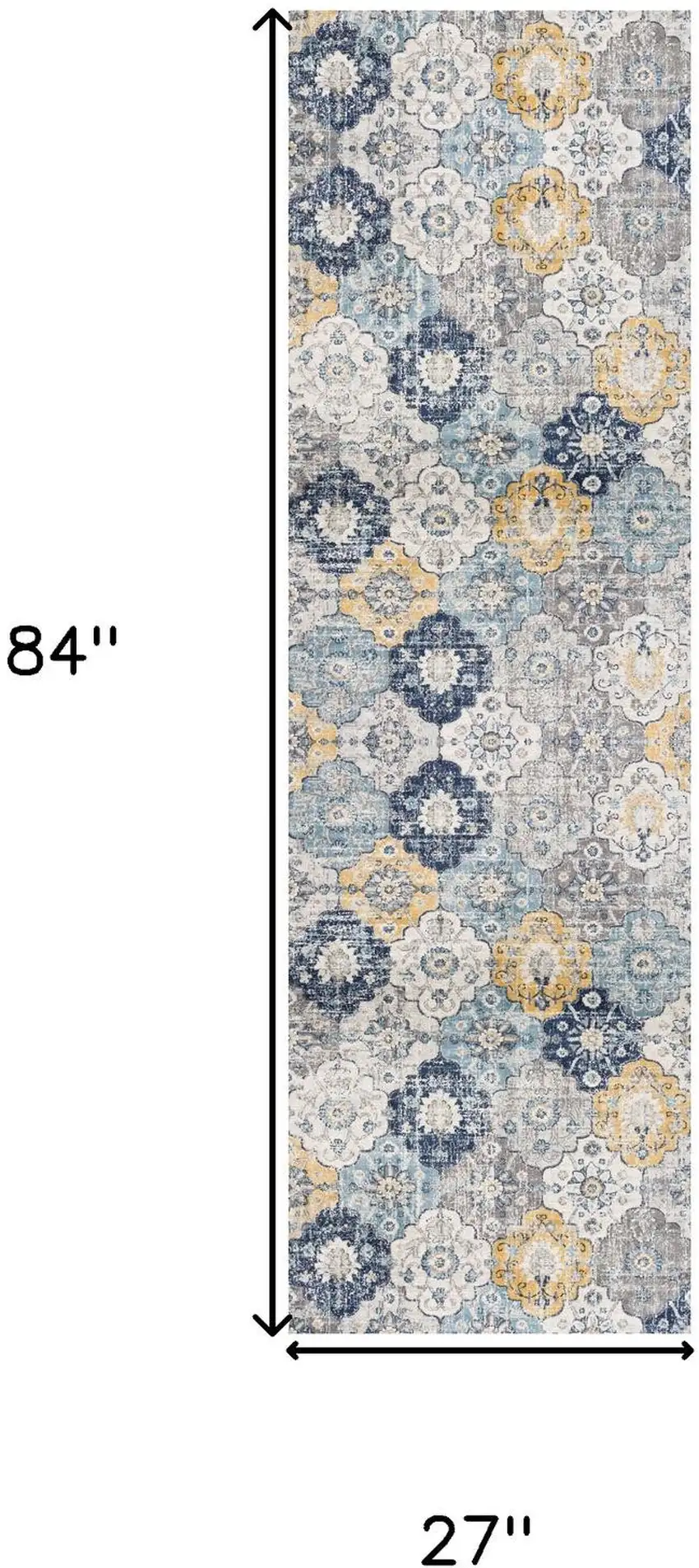 7' Blue Gray And Gold Floral Medallion Runner Rug Photo 7