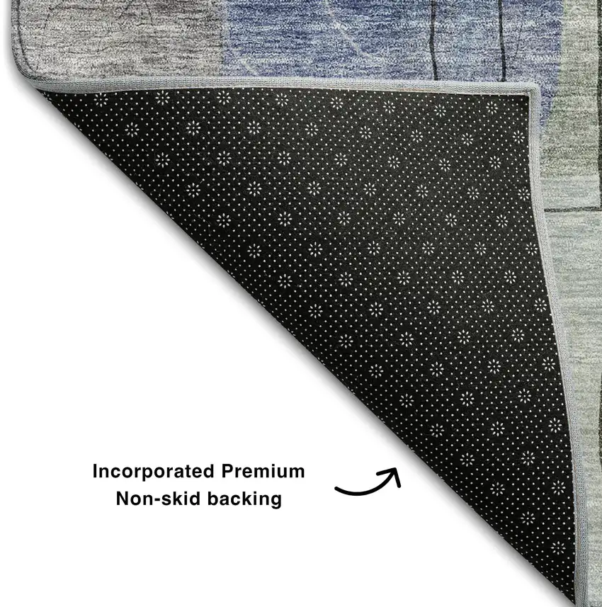 8' Blue Gray And Green Abstract Geometric Washable Round Rug With UV Protection Photo 5