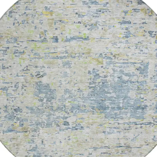 8' Blue Gray And Green Round Abstract Washable Indoor Outdoor Area Rug Photo 6